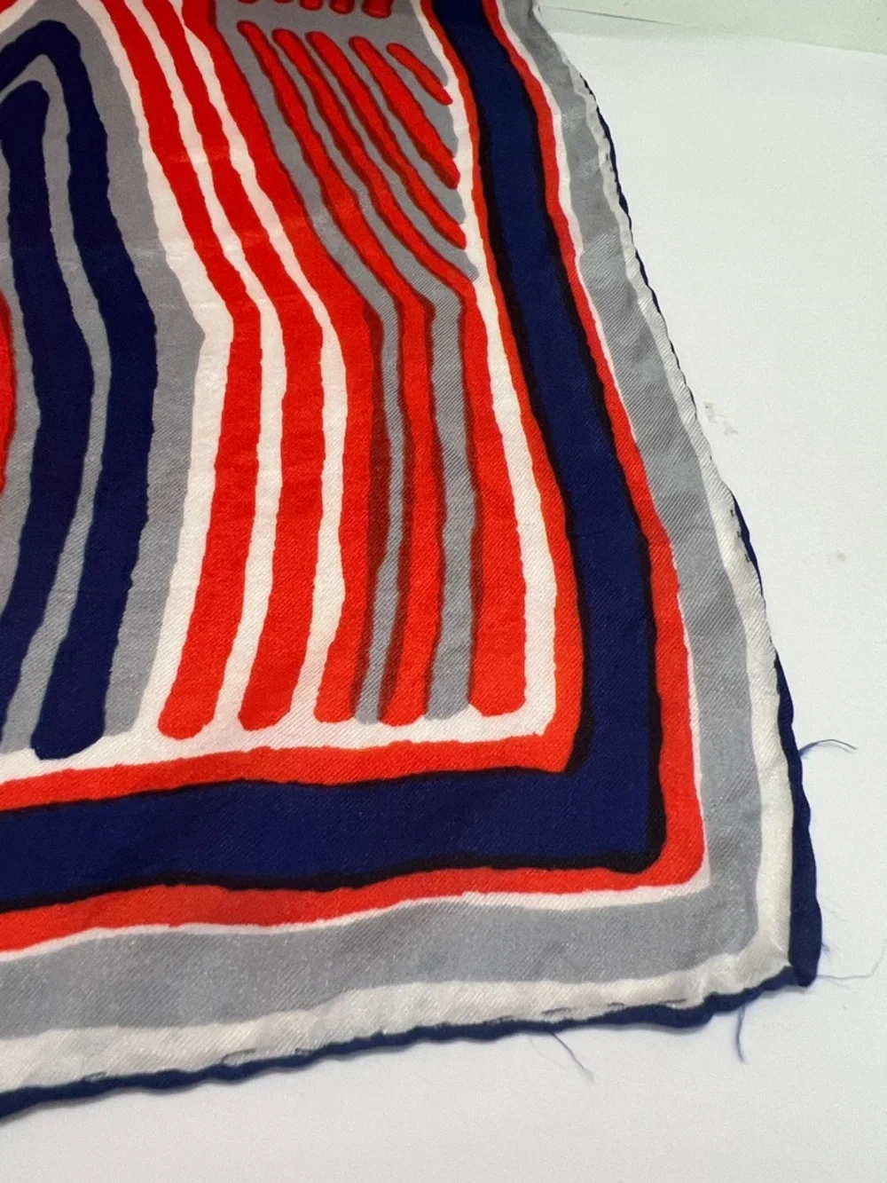 Vintage Vera Neumann Oblong  geometric design scarf red blue handrolled scarf